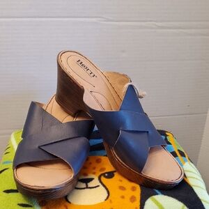 NWT Born Coney Navy Blue Leather Platform Wedge Sandals, Size 9